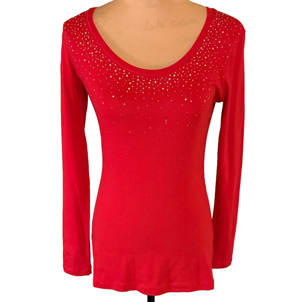 Valerie Bertinelli Red Rhinestone Embellished Women's Top size small